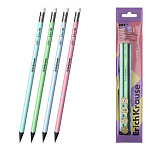 Набор из 4 чернографитных карандашей пластиковых ErichKrause JOY® Pastel, круглых, с ластиком, HB (в пакете)