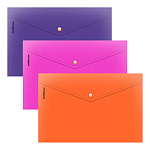 КОНВЕРТ ПЛАСТ. НА КНОПКЕ, А4, ЕRICHКRAUSE SOFT CARIBBEAN, 0,18 ММ, НЕПРОЗР. АССОРТИ /12/240/ РФ