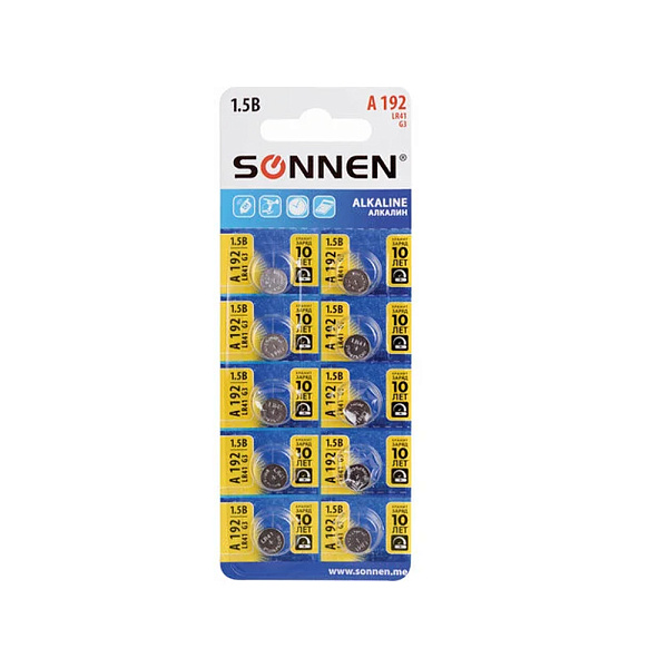 БАТАРЕЙКА SONNEN АЛКАЛИНОВАЯ 192 LR41 1BL /10/