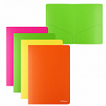 УГОЛОК А4. ПЛАСТ. ERICHKRAUSE GLOSSY NEON, 0,18 ММ, 2 КАРМАНА, ПОЛУПРОЗР. АССОРТИ /12/324/ РФ
