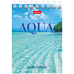 БЛОКНОТ 60 Л, А7, КЛ, AQUA, МЕЛ. КАРТ. ОБЛ. НА ГРЕБНЕ /78/