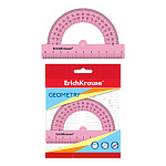 Транспортир пластиковый ErichKrause Pastel, 180°/10см, розовый, во флоупаке