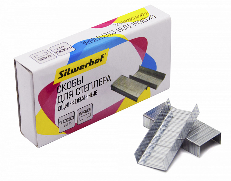 СКОБЫ №24/6 SILWERHOF, ОЦИНКОВАННЫЕ, 1000 ШТ, К/К /10/500/422545