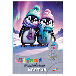 КАРТОН ЦВЕТНОЙ А4, 10 Л, 10 ЦВ. ДРУЗЬЯ ПИНГВИНЯТА, ВОЛШЕБНЫЙ, В ПАПКЕ /50/