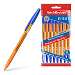 Набор из 8 ручек шариковых ErichKrause R-301 Stick Orange 0.7, цвет чернил синий (в пакете)