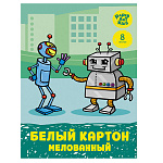 картон белый 200*280, 08 л, эксмо. роботы, мелов. папка с карманом /30/