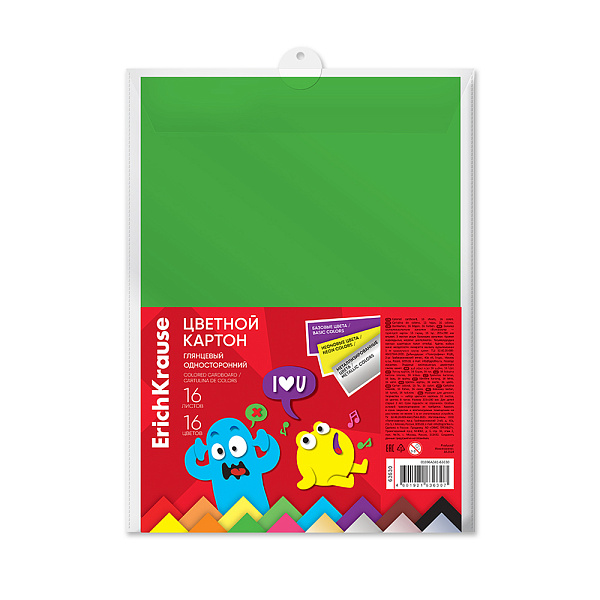 КАРТОН ЦВЕТНОЙ A4, 16 Л, 16 ЦВ, EK, JOLLY FRIENDS, ИГРУШКА-НАБОР, ФЛУОР+МЕТАП. ГЛЯНЦ. В ПАПКЕ /28/