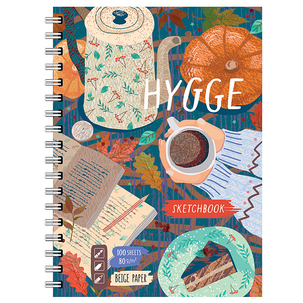 БЛОКНОТ-СКЕТЧБУК 100 Л, А5, HUGGE, ТВ. ОБЛ. МАТ. ЛАМ. БЕЖ. ТОН. БЛОК, НА ГРЕБНЕ /6/24/