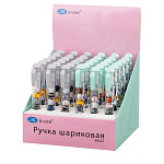 РУЧКА ШАР. BASIR. МЯЧИ, КОРПУС ОБЪЕМ. ПРОЗР. С ПОДВИЖНЫМИ ФИГУРКАМИ, СИНИЙ /36/