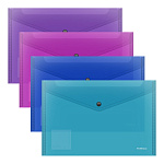 КОНВЕРТ ПЛАСТ. НА КНОПКЕ, A4, ERICHKRAUSE FIZZY VIVID, 0,14 ММ, ПОЛУПРОЗР. АССОРТИ /12/240/ РФ