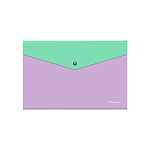 КОНВЕРТ ПЛАСТ. НА КНОПКЕ, A4, ERICHKRAUSE MATT PASTEL BLOOM, 0,18 ММ, ДОП КАРМАН, АССОРТИ /12/240/ Р