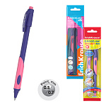 Набор из 2 ручек шариковых ErichKrause ErgoLine® Kids Stick&Grip Neon 0.5, Super Glide Technology, цвет чернил синий, розов грип (в пакете)
