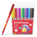 ФЛОМАСТЕРЫ НАБ. 12 ЦВ. ERICHKRAUSE JOLLY FRIENDS, ПЕЧАТЬ НА КОРПУСЕ, ФУТЛЯР, Е/П /12/192/