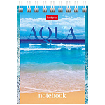 БЛОКНОТ 60 Л, А7, КЛ, AQUA, МЕЛ. КАРТ. ОБЛ. НА ГРЕБНЕ /78/